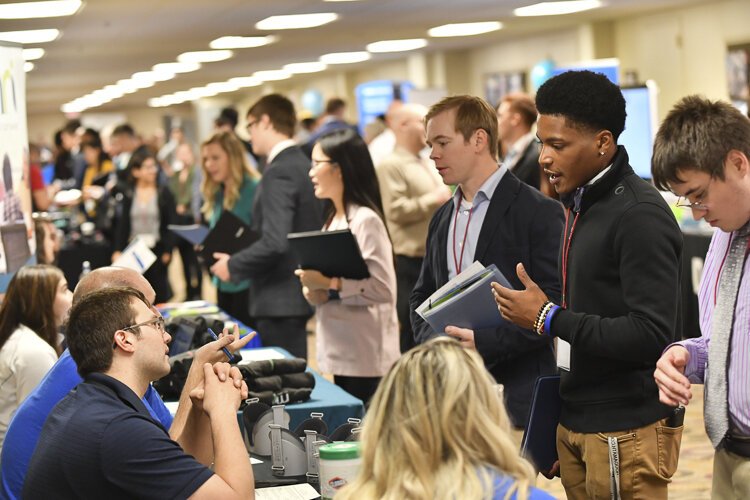 Students and employers experiencing a past IT Careers Expo during Greater Cleveland Partnership’s Tech